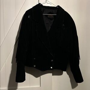 Real leather  Black Women's coat with silver medallions and Fringe